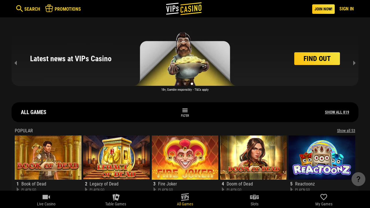 VIPs Casino review Screenshot VIPs Casino review Screenshot