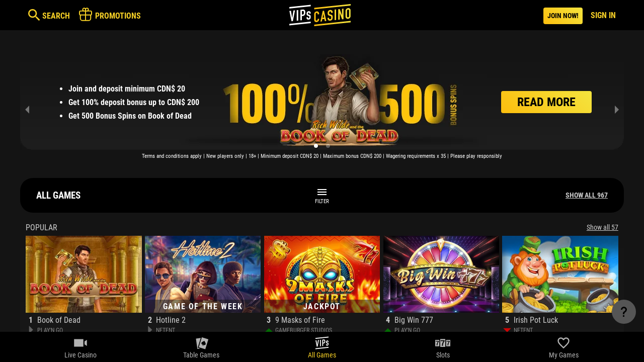 VIPs Casino review Screenshot VIPs Casino review Screenshot