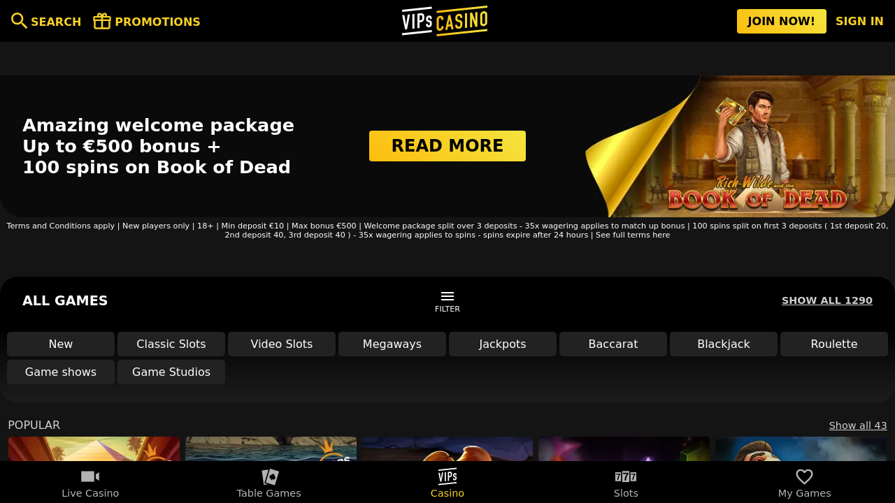 VIPs Casino review Screenshot VIPs Casino review Screenshot