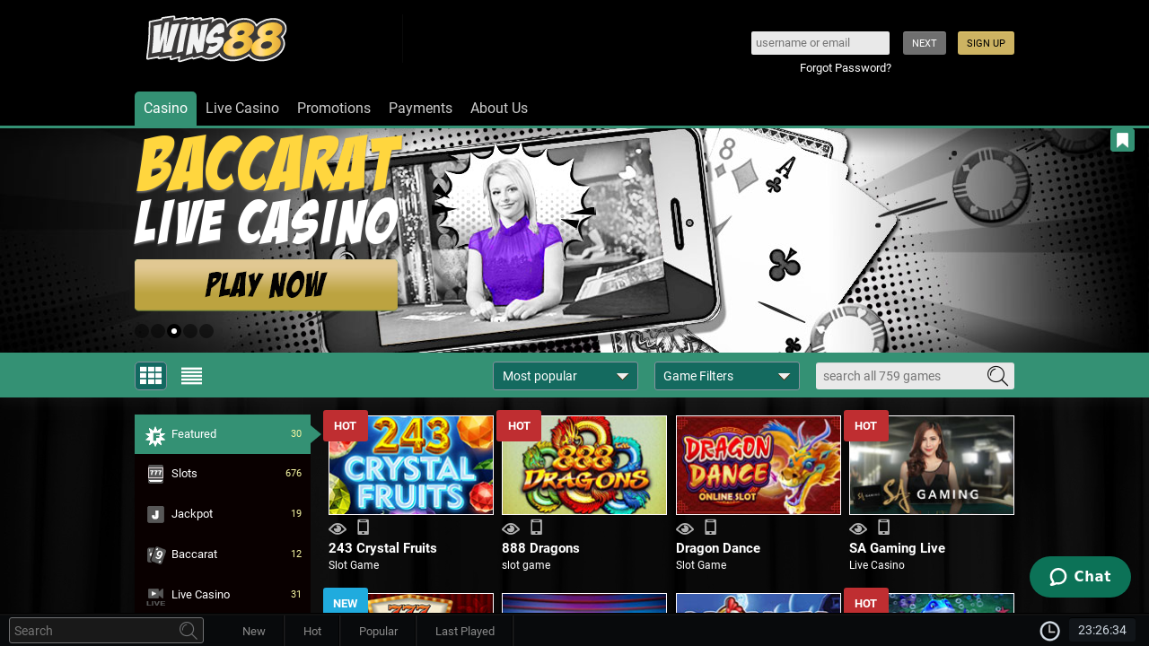 Wins88 Casino review Screenshot Wins88 Casino review Screenshot