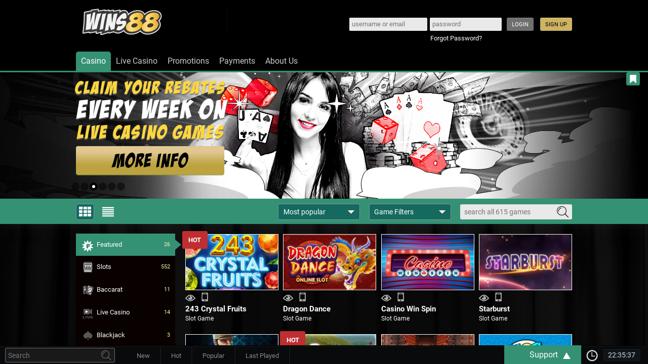 Wins88 Casino review Screenshot Wins88 Casino review Screenshot