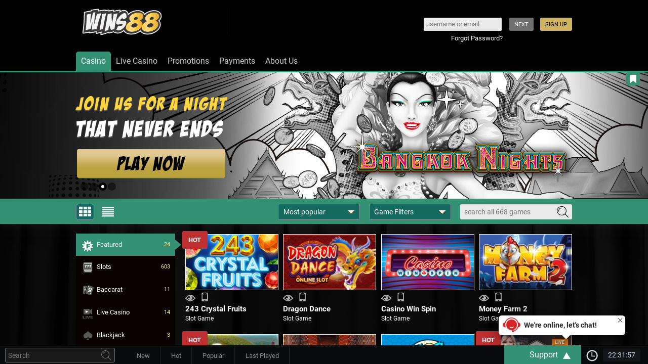 Wins88 Casino review Screenshot Wins88 Casino review Screenshot