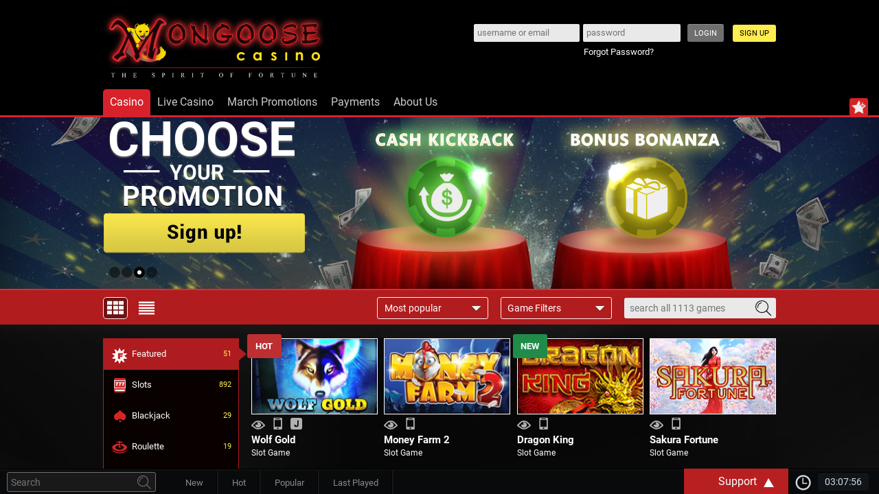 Mongoose Casino review Screenshot Mongoose Casino review Screenshot