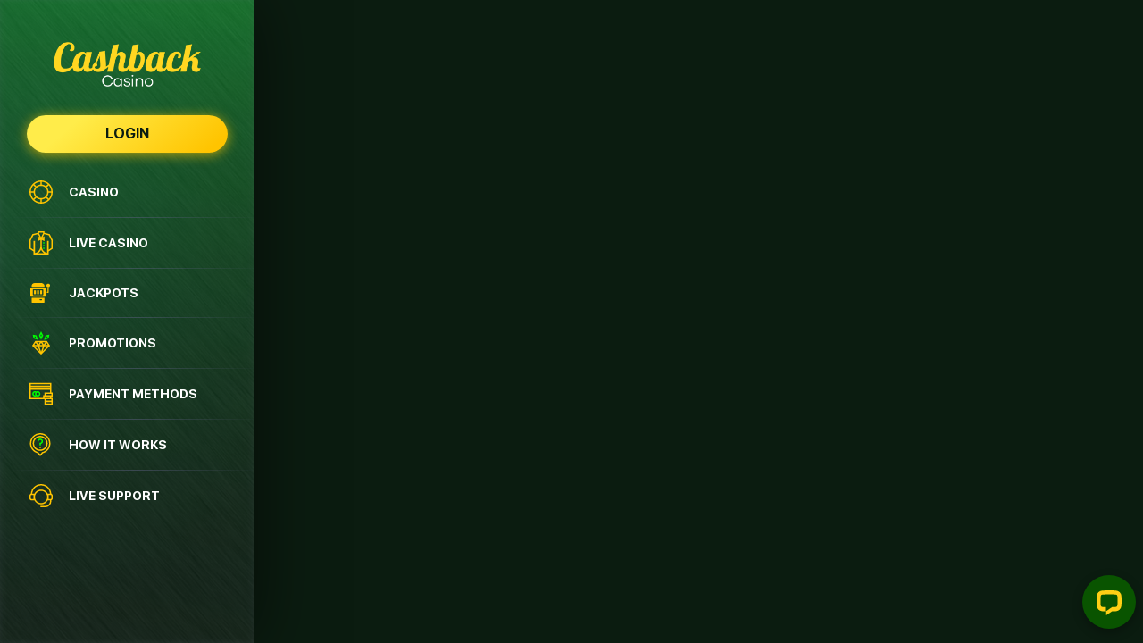 Cashback Casino review Screenshot