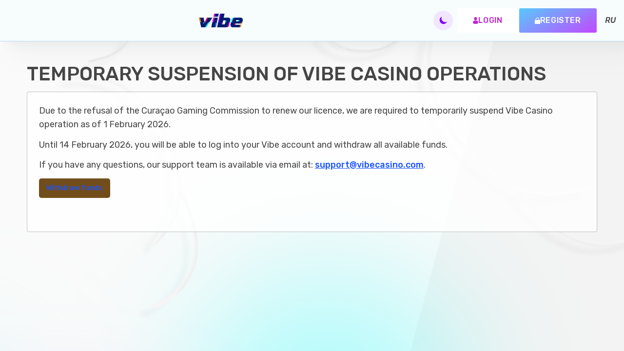 Vibe Casino review Screenshot