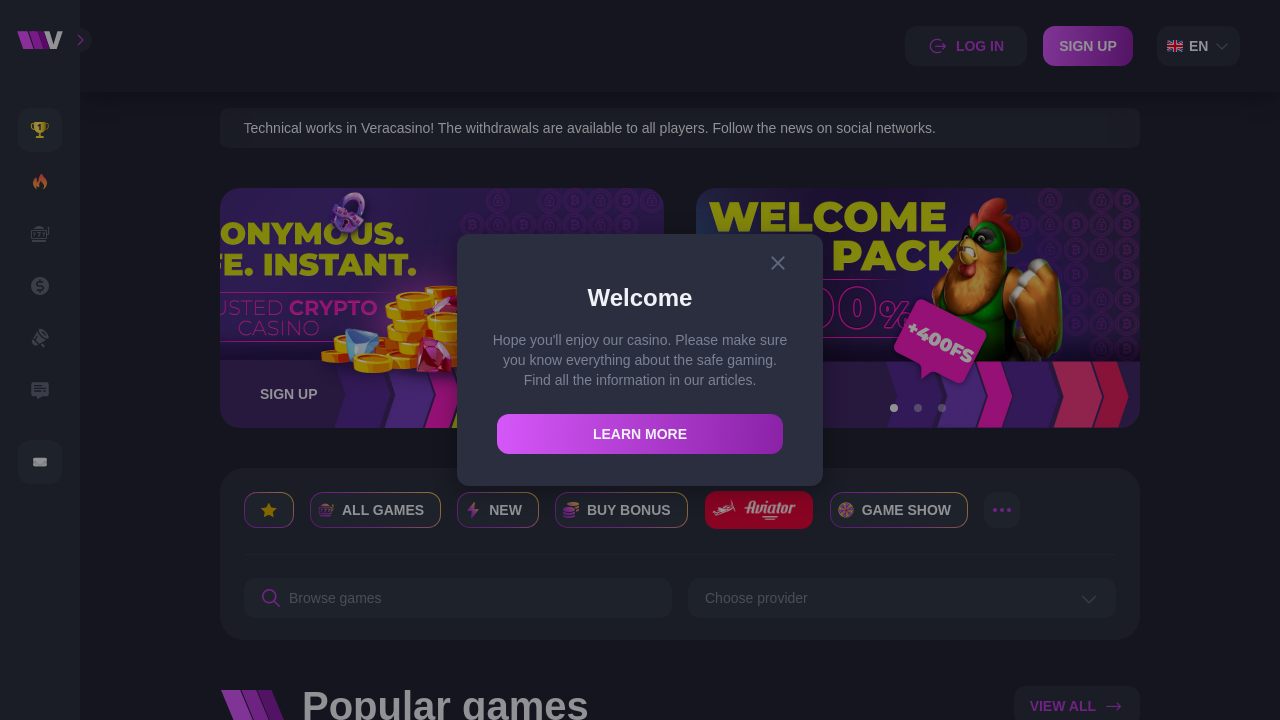 Vera.Casino review Screenshot