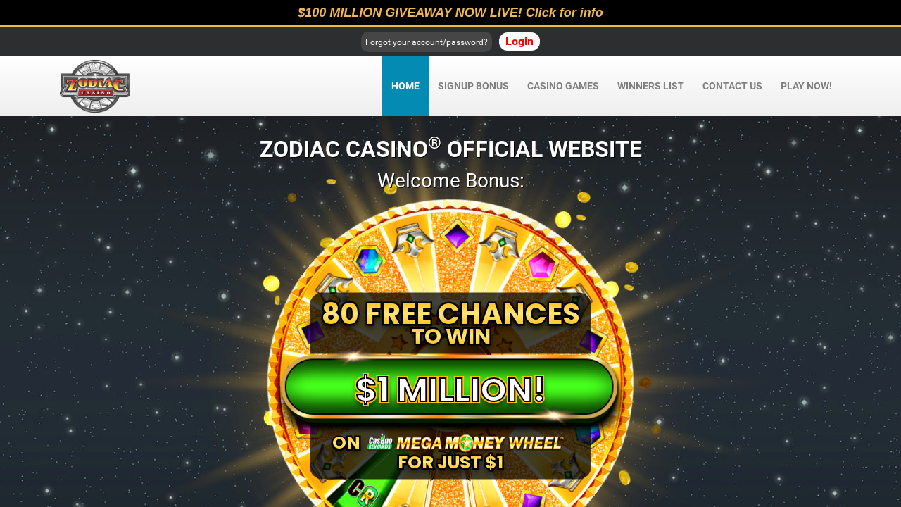 Zodiac Casino Screenshot