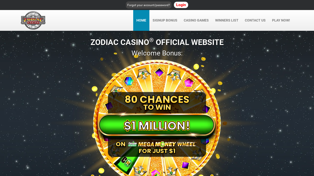 Zodiac Casino Screenshot