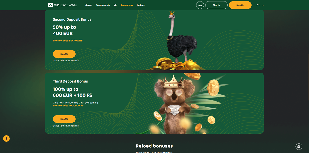 50 Crowns Casino review Screenshot