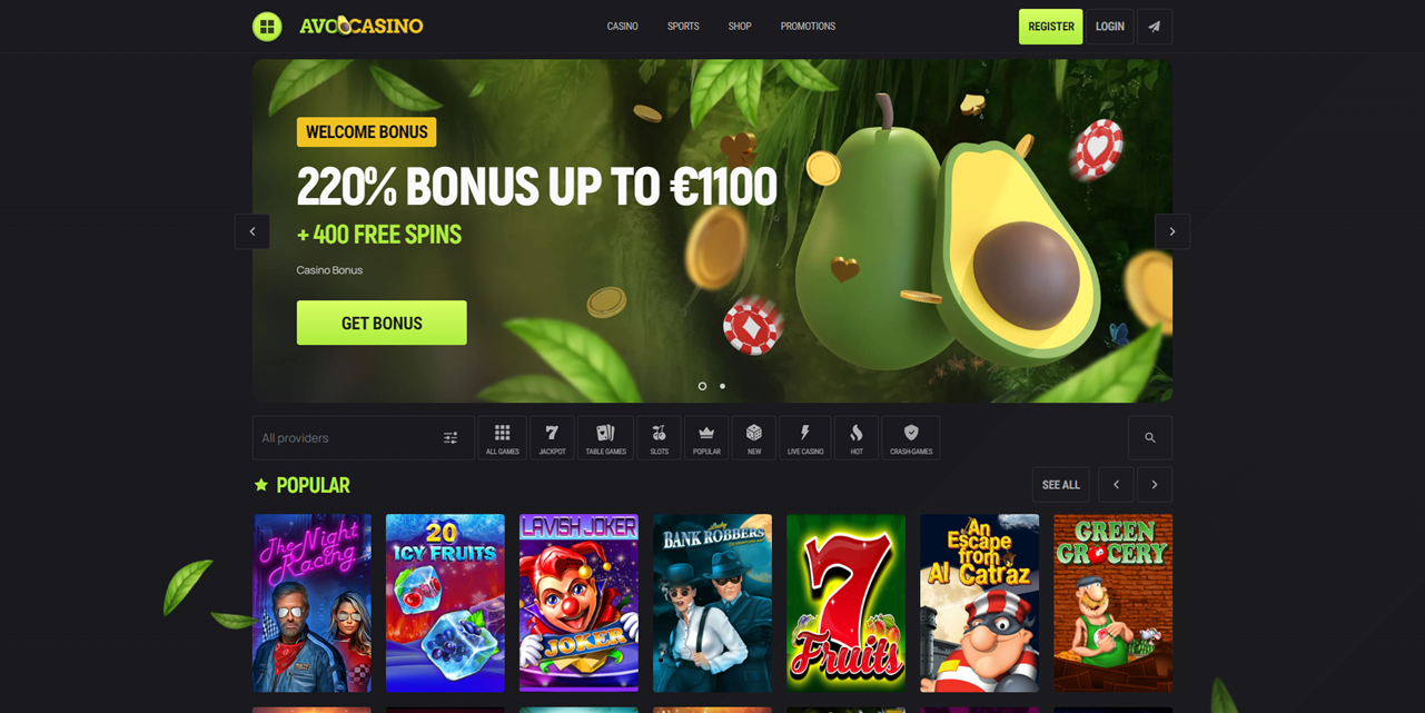 AvoCasino review Screenshot