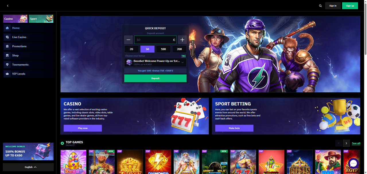 BeOnBet review Screenshot