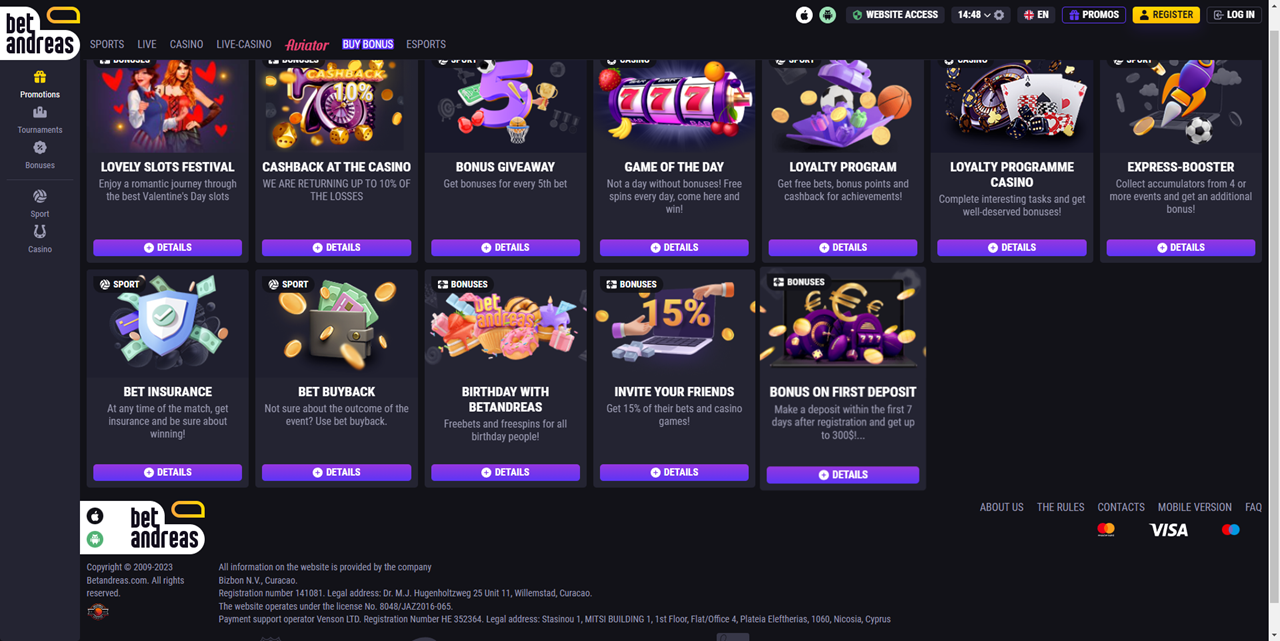 BetAndreas review Screenshot