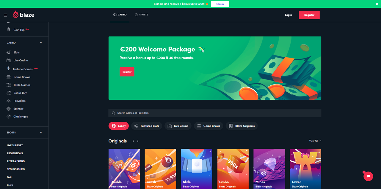 Blaze Casino review Screenshot Blaze Casino review Screenshot