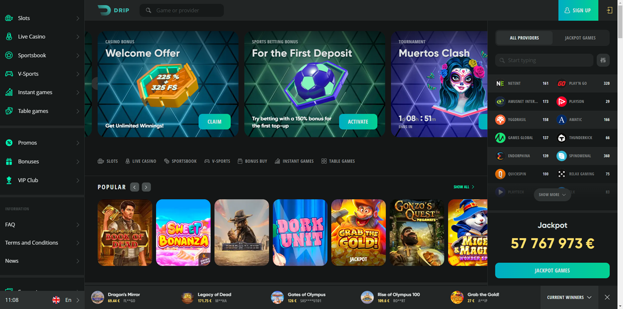 Drip Casino review Screenshot