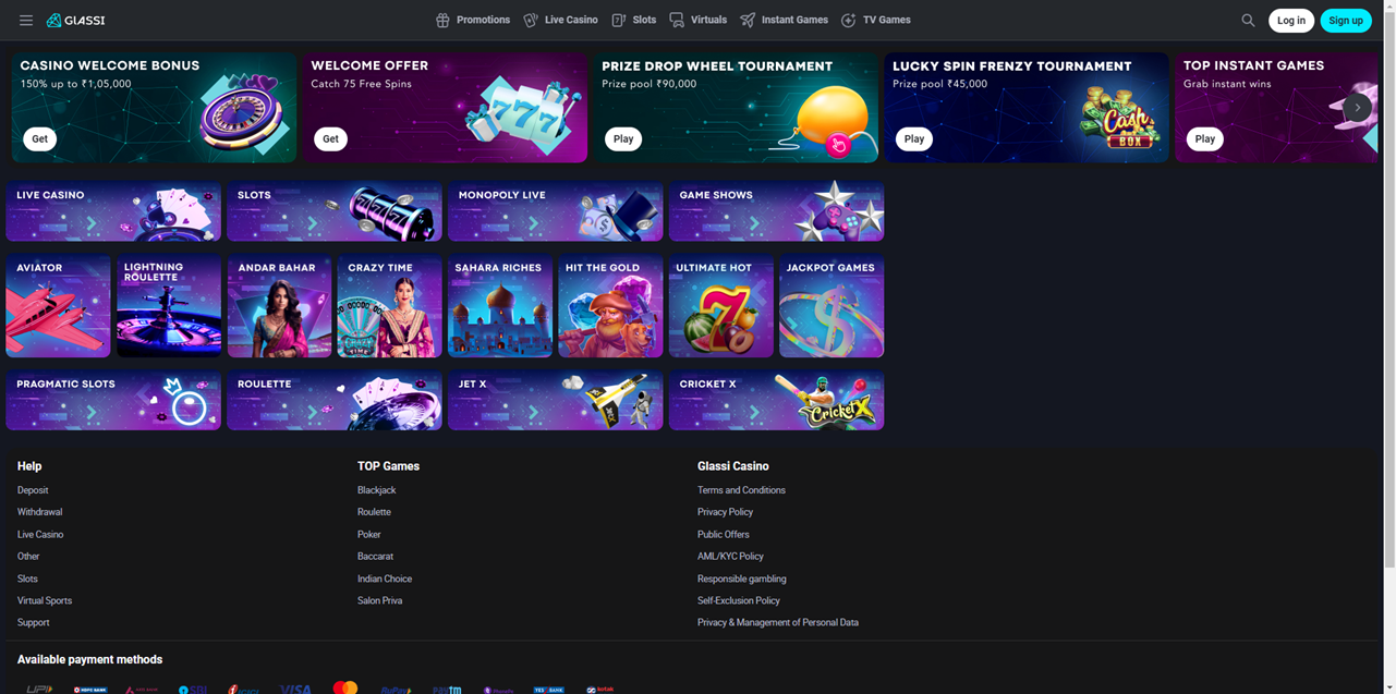 Glassi Casino review Screenshot