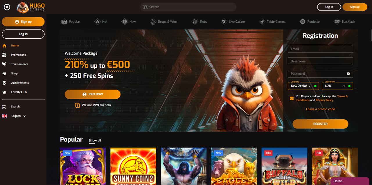 HugoCasino review Screenshot