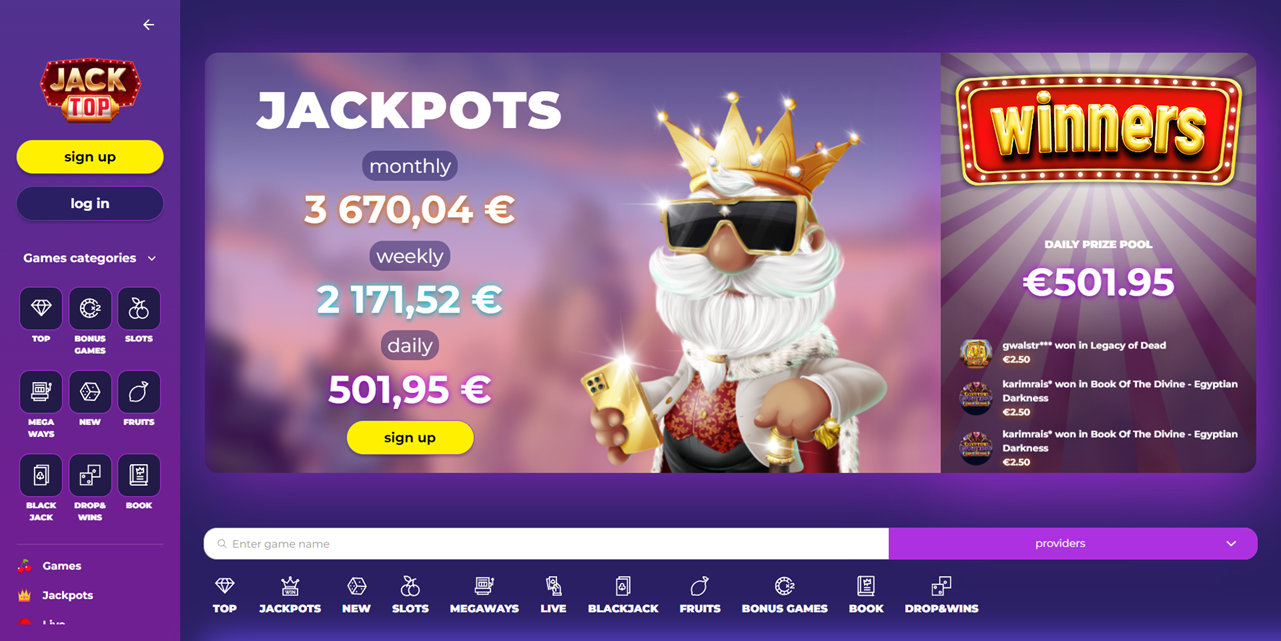 JackTop Casino review Screenshot