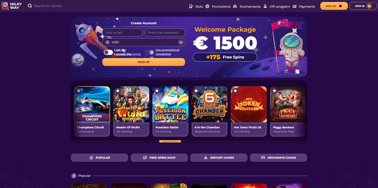 MilkyWay Casino review Screenshot