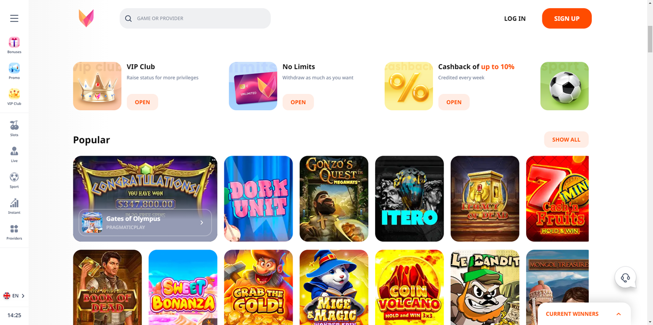 Monro Casino review Screenshot