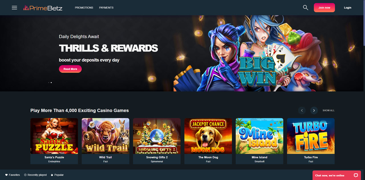 PrimeBetz Casino review Screenshot
