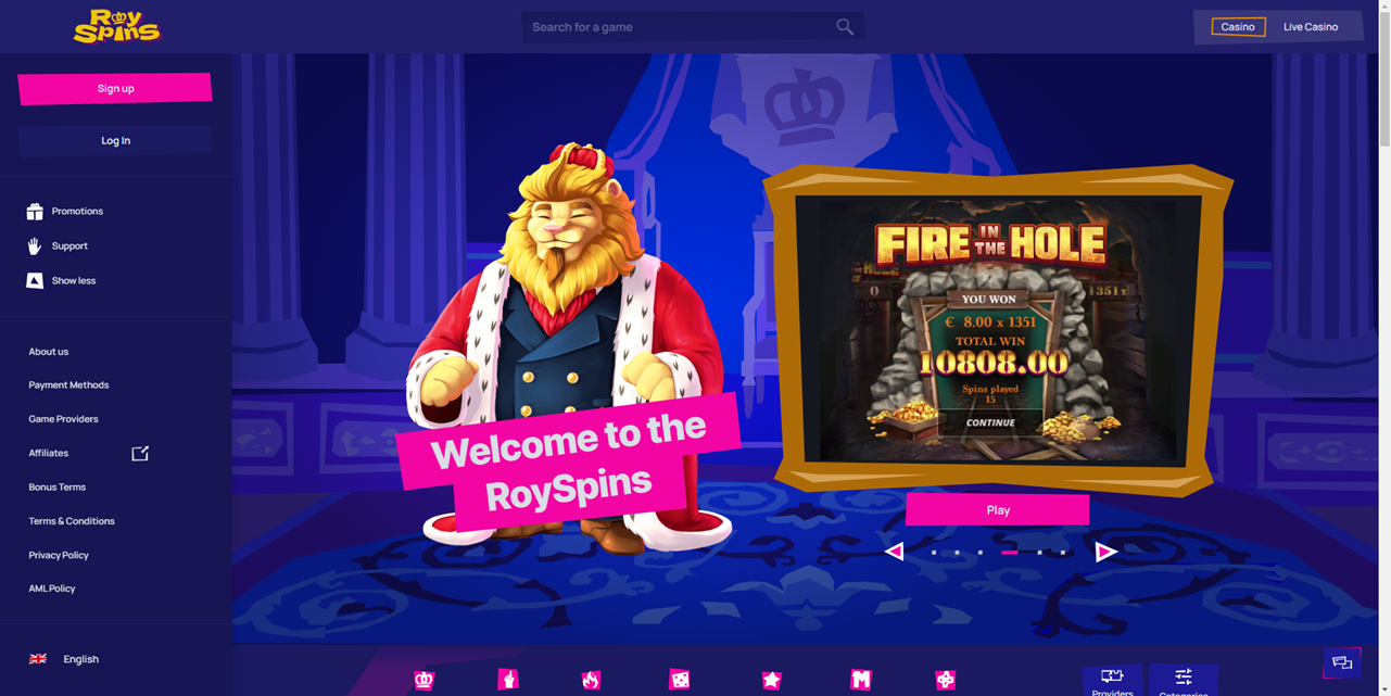 RoySpins review Screenshot