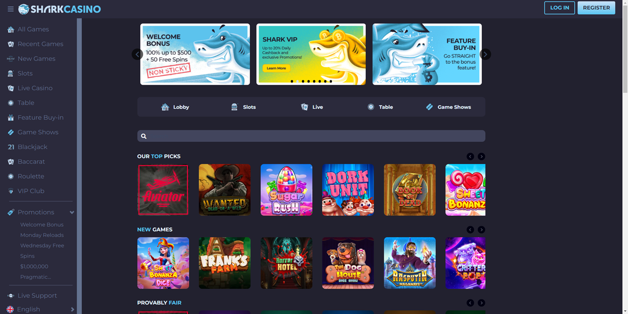 SharkCasino review Screenshot
