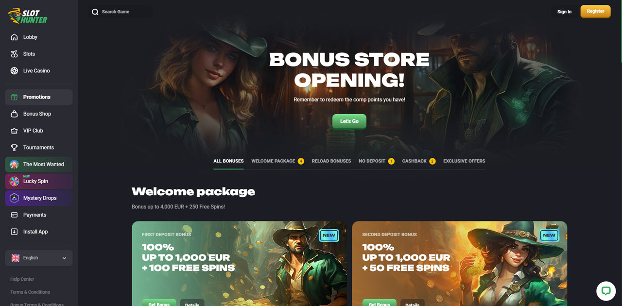 Slot Hunter Casino review Screenshot