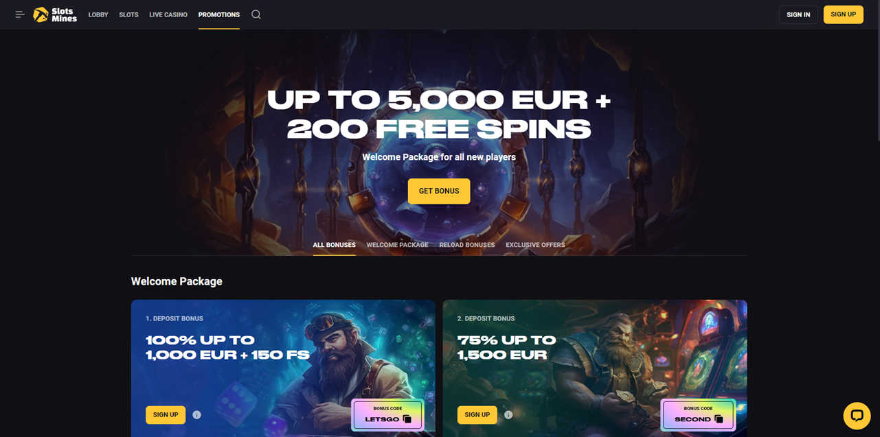 SlotMines Casino review Screenshot