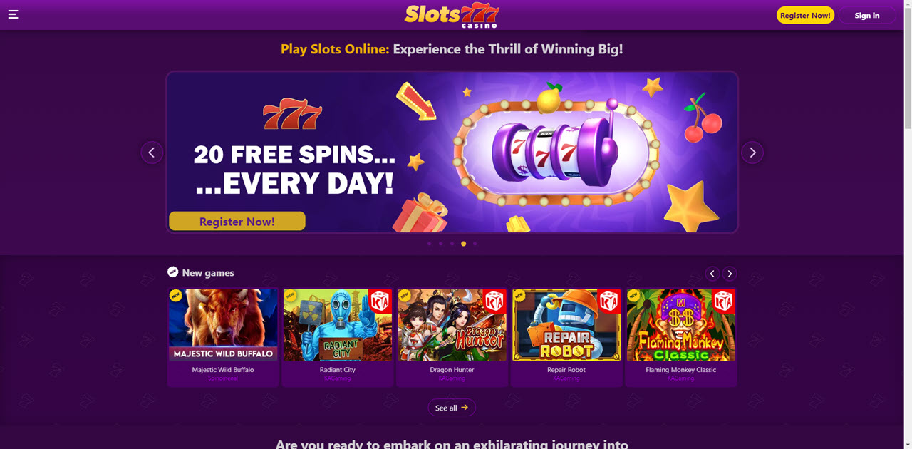 Slots777 Casino review Screenshot