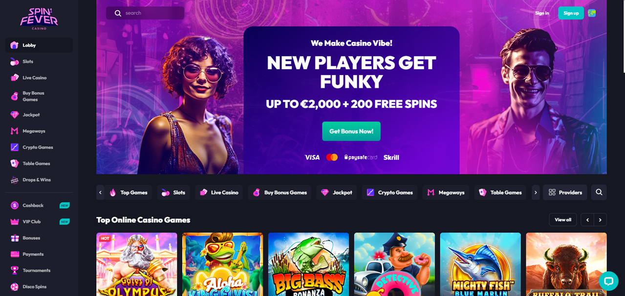 SpinFever Casino review Screenshot