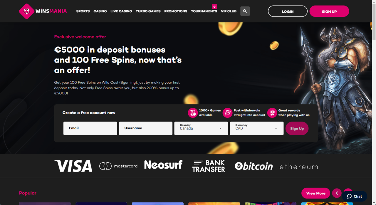 Winsmania Casino review Screenshot